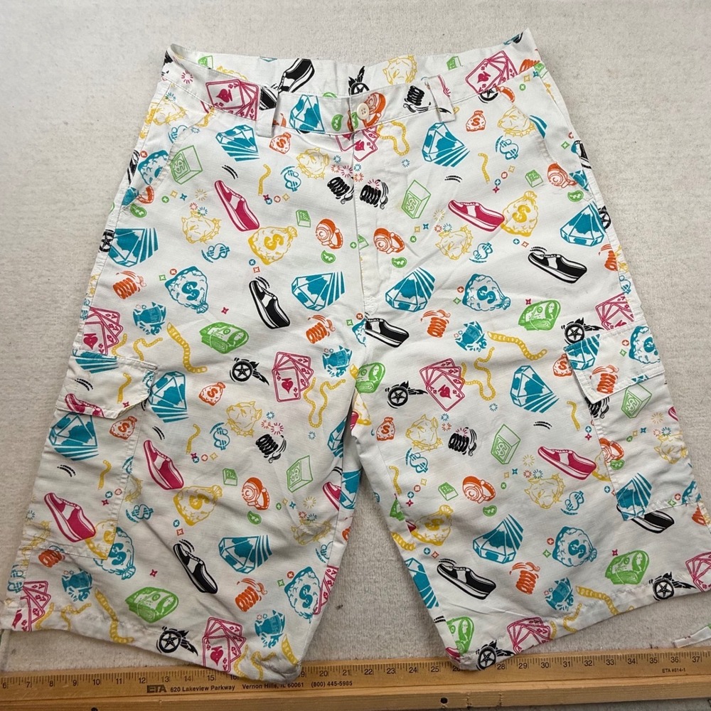 LRG Mens 36 White Hustle Print Cargo Shorts All Over Money Diamond Ripstop Y2K